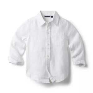 Janie and Jack Cream White Button Down The Linen Shirt 100% Linen Sz 12 $46.50